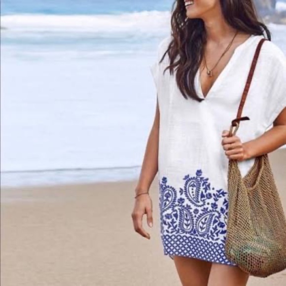 Athleta Oversized Swim Cover Up Embroidered Paisley Tunic (i1) - Picture 2 of 14